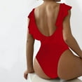 thumbnail image 6 of Womens Swimsuits Solid Color Flounce Hem One Piece Bathing Suit,Red,XL, 6 of 8