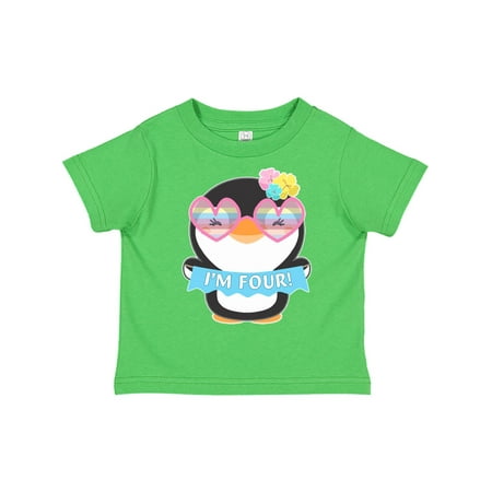 

Inktastic I m 4 Cute Penguin with Sunglasses and Flowers Gift Toddler Boy or Toddler Girl T-Shirt