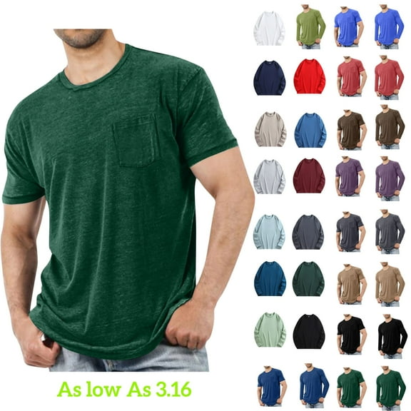 Tawop Mens Shirts Tees Short Sleeve Crew Neck Cotton Pockets Sport Business Men Shirts Army Green Size M-5XL