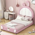 thumbnail image 2 of EUROCO Upholstered Twin Platform Bed, Cartoon Bunny Bed for Toddler Kids Teens, No Box Spring Needed, Pink, 2 of 12