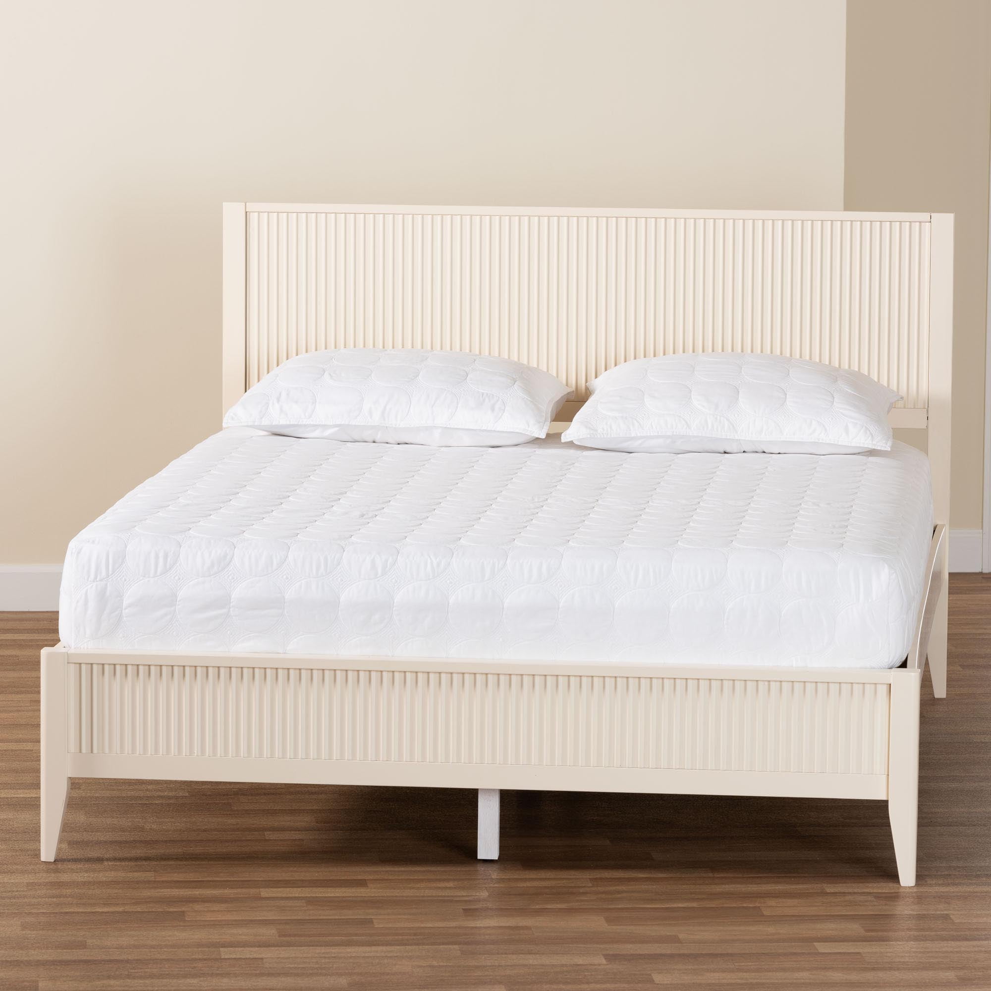 Baxton Studio Primrose Mid-Century Platform Bed, Queen, Ivory