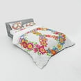 thumbnail image 3 of Groovy Duvet Cover Set, Peace Flower Colorful Illustration About Equality Peaceful World Dreamlike, Bedding Set with Shams and Fitted Sheet, 3 Sizes, by Ambesonne, 3 of 3