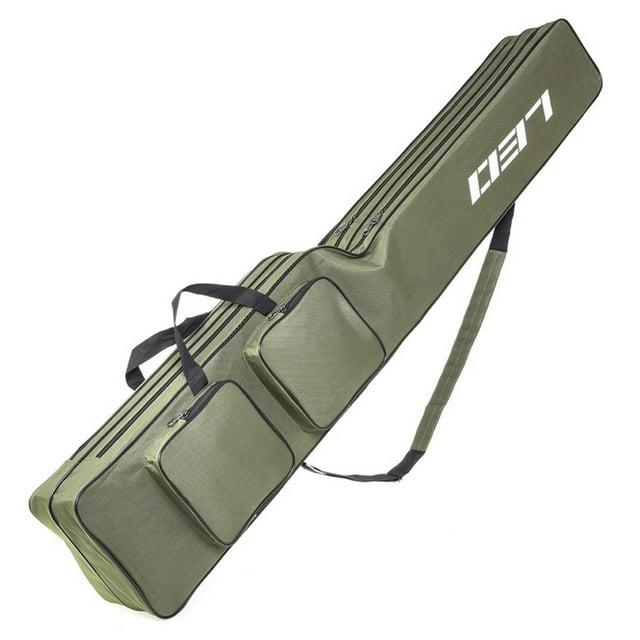 Sac de Pêche à Double Couche Vert Armée 130cm avec 2 Compartiments Principaux, 2 Poches Zippées et 2 Poches Latérales à Rabat, Bretelles Réglables, Matériau Polyester - Idéal pour les Pêcheurs Débutants et Professionnels