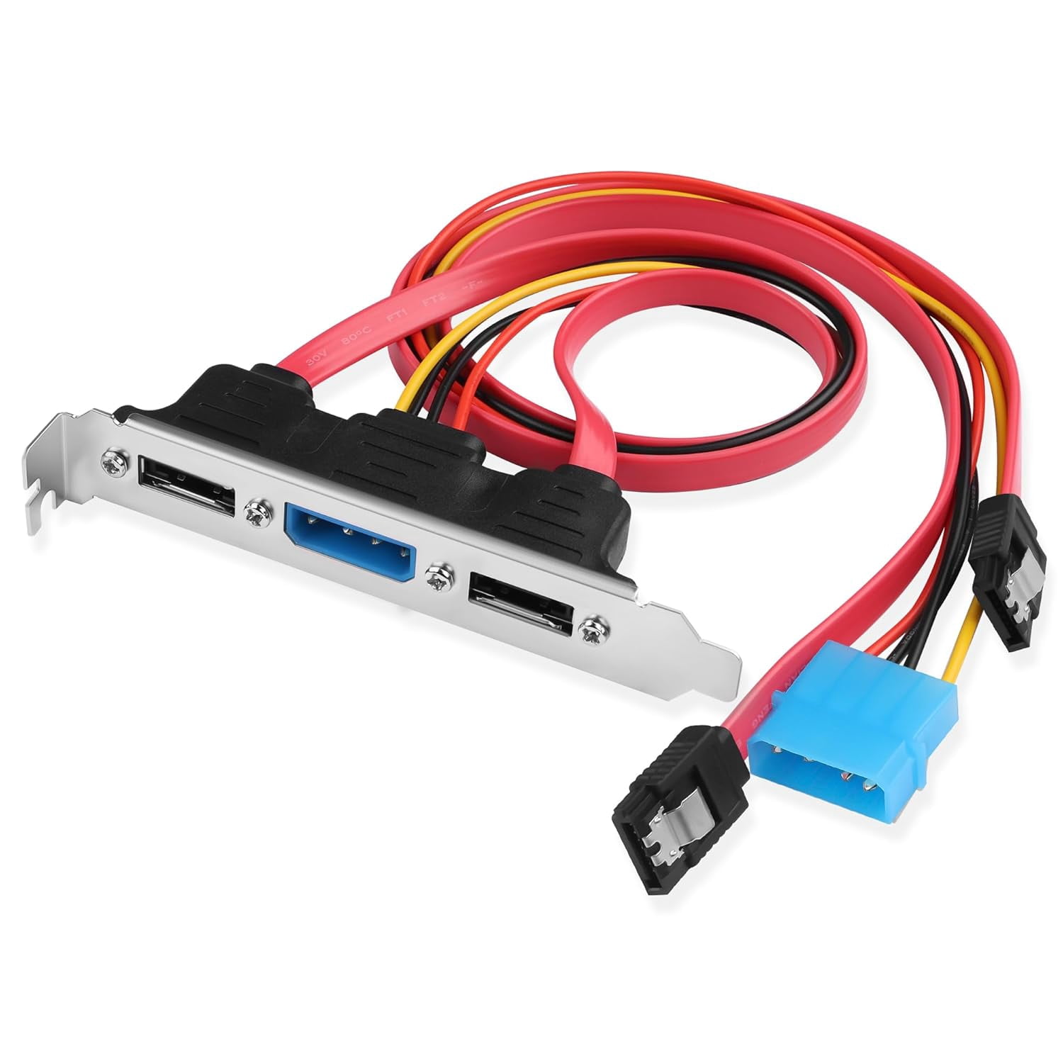 HRTGFD-Dual-Port eSATA Bracket, Desktop SATA to External eSATA Expansion, Middle Molex 4-Pin Power Connector, 2X SATA Cables + Power Cable 45cm, 6Gbps, Fits Standard PCIe Bracket Slot