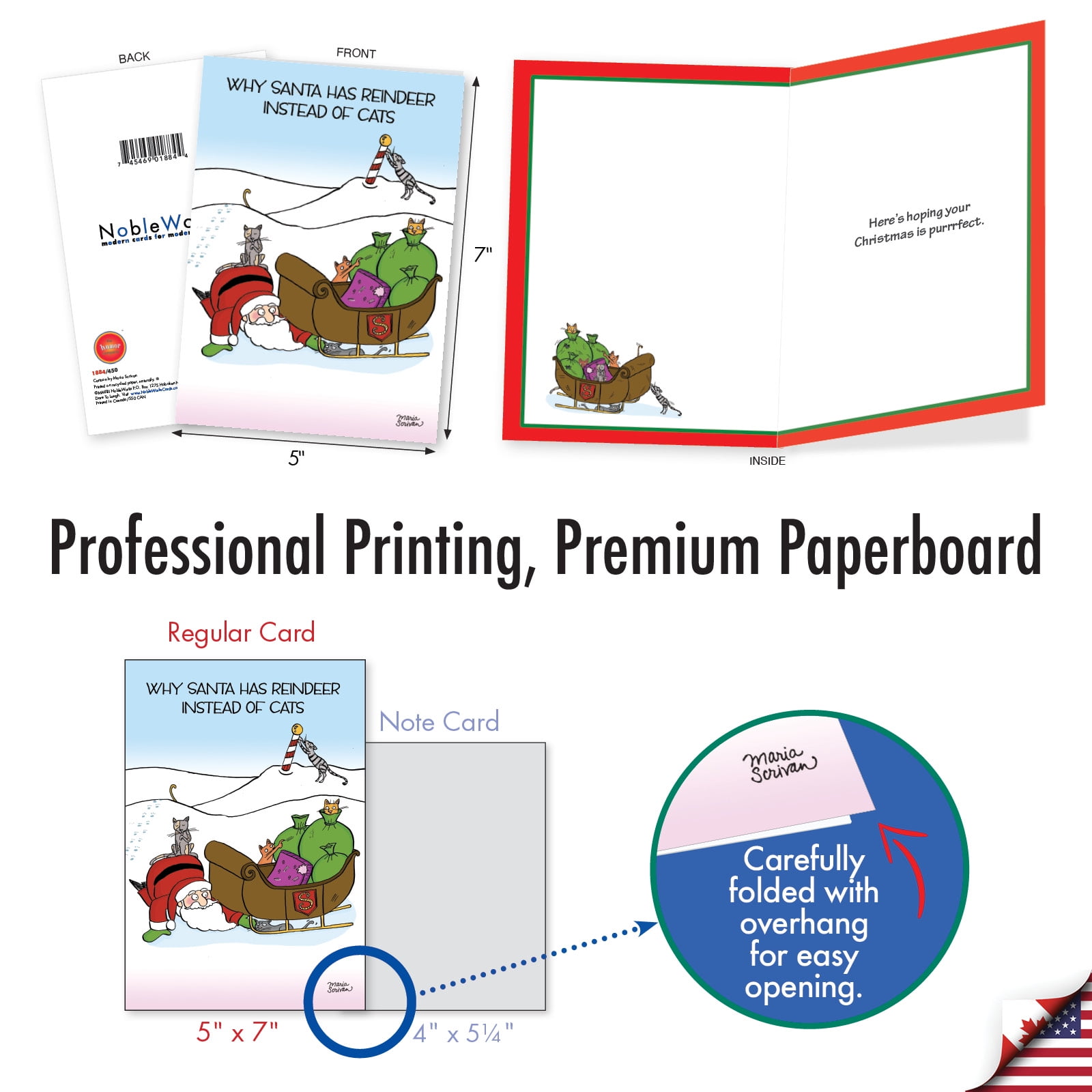 NobleWorks 36 Assorted Box Set Funny Christmas Greeting Cards w/5 x 7 Inch Envelopes (36 Designs, 1 Each) Santa Laughs AC10020XSG-B1x36