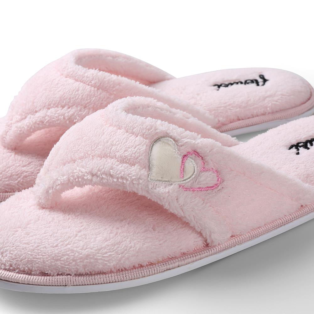 Aerusi Women Pink Soft Plush Slippers Fluffy Thong Flip Flop Splash Spa Slippers 