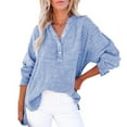 thumbnail image 5 of Breezora Draped V Neck Button Down Shirt Women Oversized Silhouette with French Cuffs for Minimalist Style and Lounge Wear XL Size Sky Blue, 5 of 9