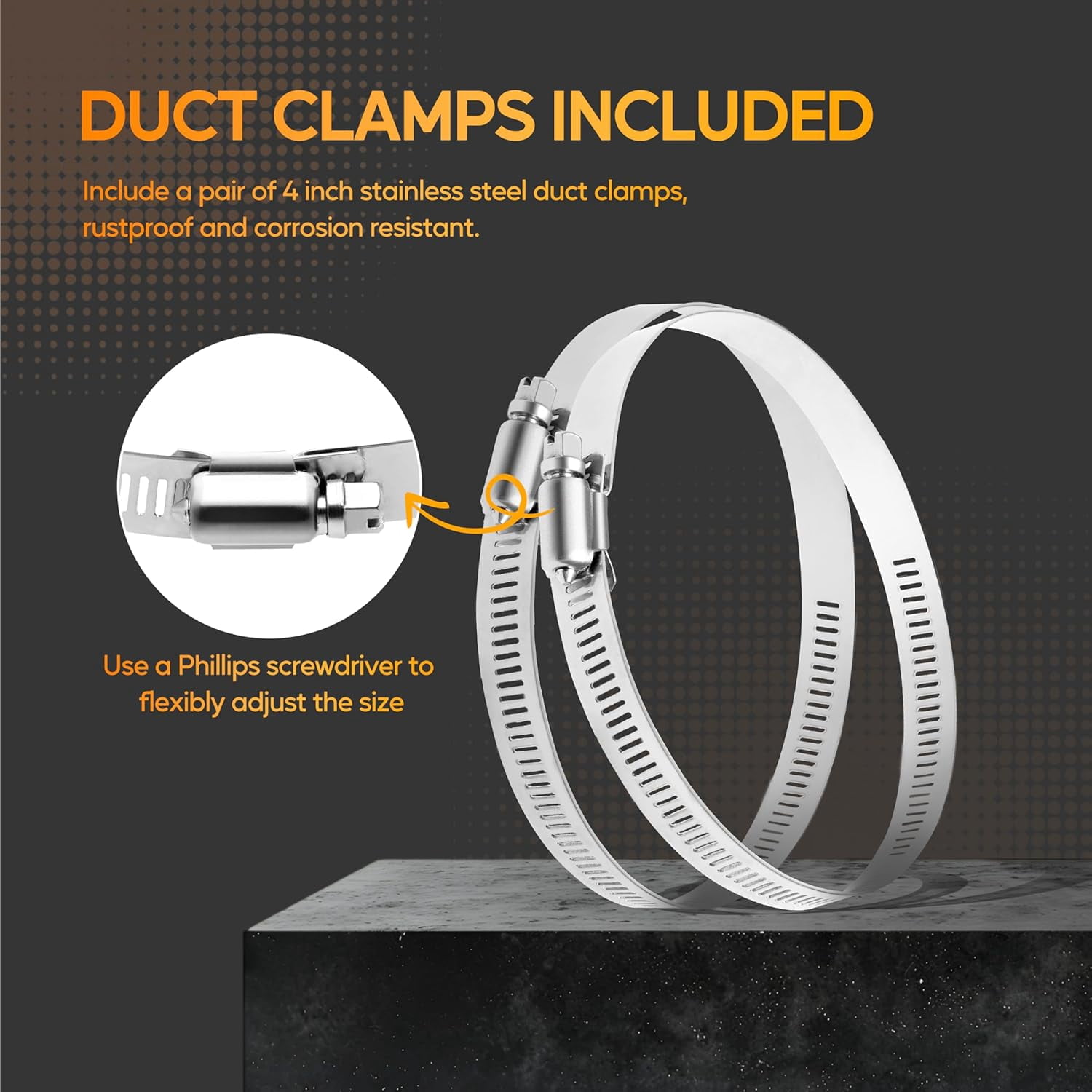 MKEUDQ-4 Inch 16 FT Heavy-Duty Flexible Aluminum Duct Multi-Layer Protective Dryer Vent Hose with 2 Clamps for HVAC Heating Cooling Ventilation, Exhaust Fan, Black