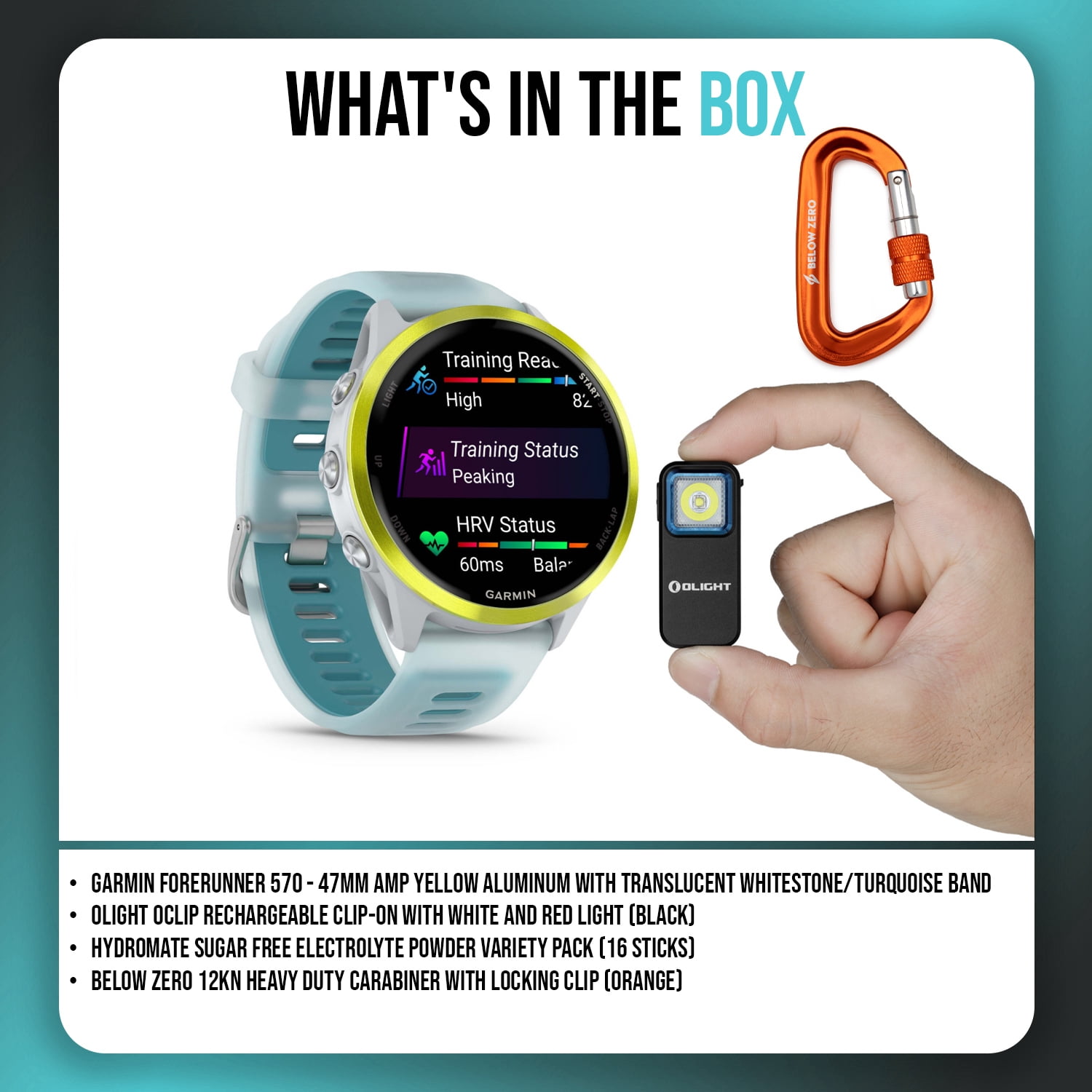 Garmin Forerunner 570 GPS Running Smartwatch (Amp Yellow/Whitestone Turquoise) Outdoor Bundle