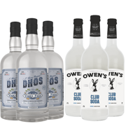 Dhōs Handcrafted Non-Alcoholic Vodka 3 Pack 750 ML Bottle w 3 Pack Owen’s Mixers Club Soda 750 ML Bottle - Keto-Friendly, Zero Sugar, Zero Calories, Zero Proof - Perfect for Mocktails - A