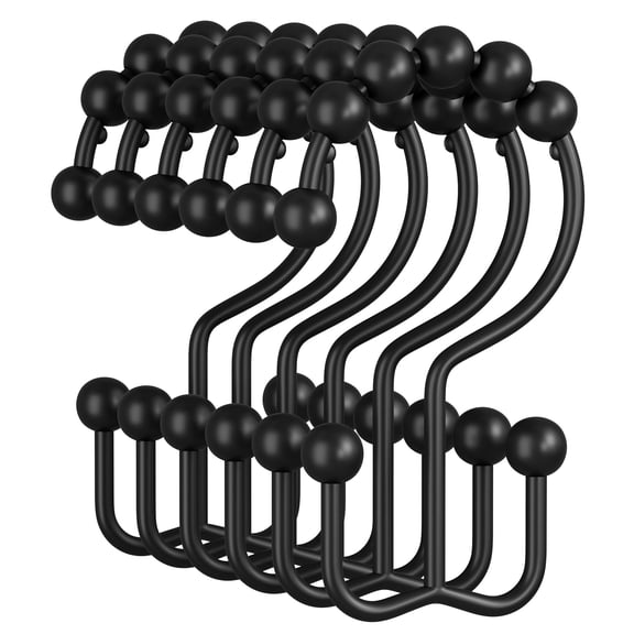Shower Curtain Hooks, 12PCS Rust-Resistant Metal Double Shower Curtain Rings for Curtain Rolling Shower Hooks, Shower Rings for Bathroom Shower Curtain Rod, Nickel