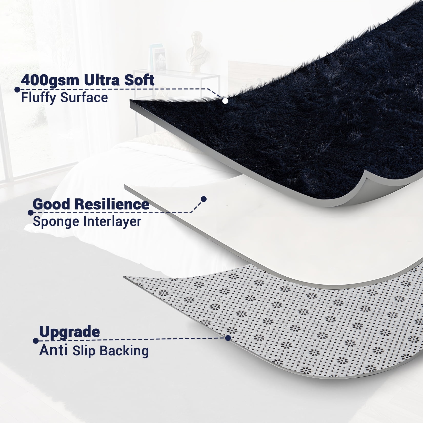 HOMERRY 10 x 13 Fluffy Area Rug for Bedroom, Fuzzy Shag Area Rug for Living Room Non-Skid Plush Large Rug Shaggy Decorative Accent Rug for Indoor Home Floor Carpet, Navy Blue