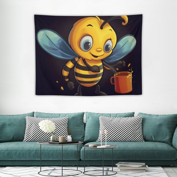 HOMICOZI  Cute Bee With a Bucket Full of Honey Tapestry Wall Hanging Bedroom Living Room Dormitory Home Decoration Wall Tapestry