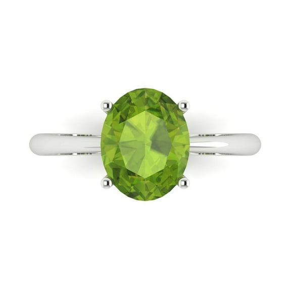 Solitaire Engagement Ring for Women - 2.5ct Natural Peridot in 14K White Gold Promise Ring
