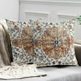 thumbnail image 3 of Boho Pillows Covers 20x20 Inch Set of 2 Bohemian Vintage Carpet Pattern Throw Pillows Gold Blue Ethnic Floral Medallion Decorative Cotton Linen Outdoor Cushion Cases for Home Sofa Living Room Couch, 3 of 6