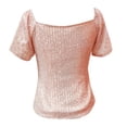 thumbnail image 3 of Women's Fashion Solid Short Sleeve T Shirts Top Casual Sexy Top Womens Compression Shirt T Shirt for Women Summer Set Shirt Technical Shirts Women Was Out Long Sleeve Dry Tee Shirts Women Ladies Long, 3 of 3
