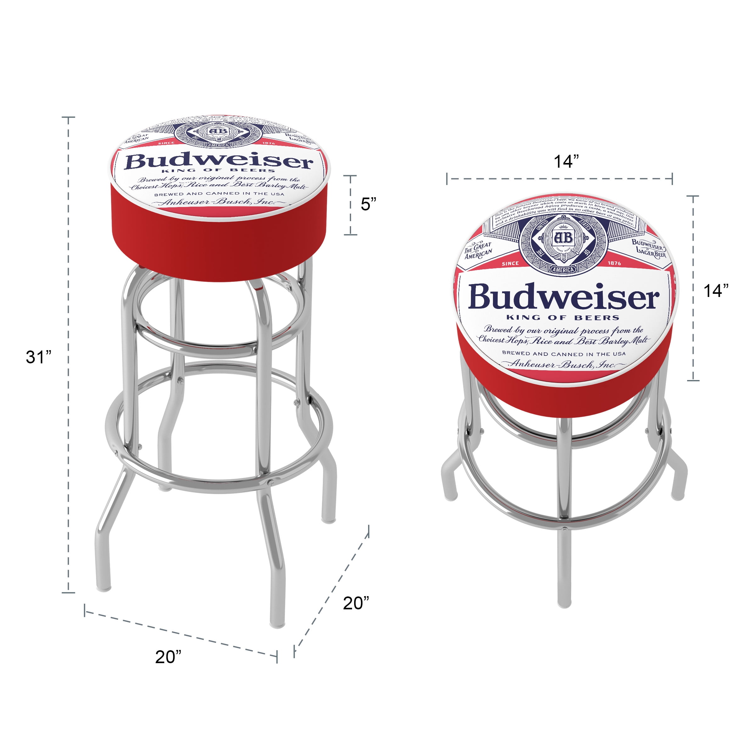Trademark Gameroom Budweiser Backless Bar Stool with Swivel Padded