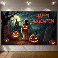 thumbnail image 4 of Scary Design Happy Halloween Skeleton Pumpkin Scene Backdrop Spooky Decoration Horror Display for Halloween Party Night Event Decoration Indoor, 4 of 9