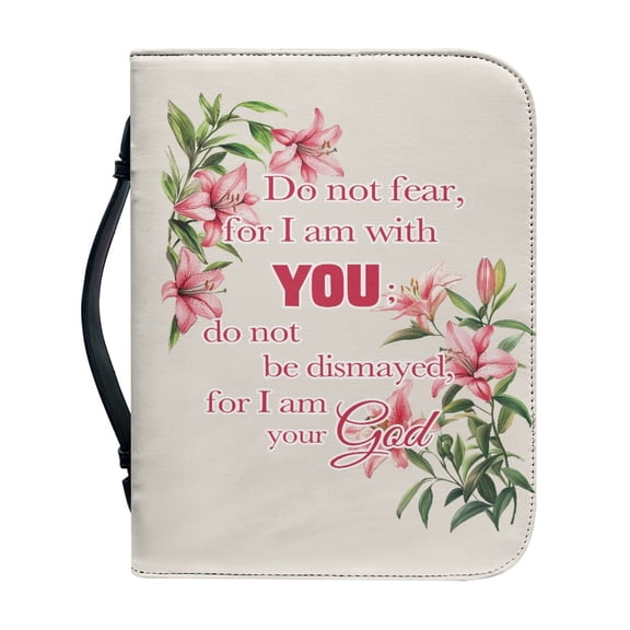 HELLHERO Pink Lily Print Bible Bag Journal Case for Bible Study Church, Large Capacity PU Leather Protective Bible Cover for Women Adults
