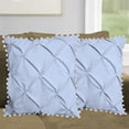 thumbnail image 2 of 2 Piece Pom-Pom Pinch Pleated Solid Light Blue European Pillow Shams, (European 26x26 Pillow Cover), 100% Egyptian Cotton, 800 Thread Count, European Size, 2 of 3