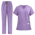 thumbnail image 2 of QATAINLAV Scrubs for Women Set Multi Pockets V-Neck Scrub Tops & Drawstring Pant Solid Color Medical Nurse Uniform Purple M, 2 of 7