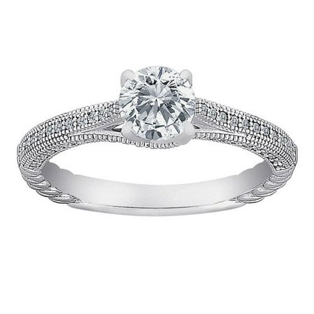 Majestic Sterling Silver Micropave Ribbon Prong Round CZ Ring