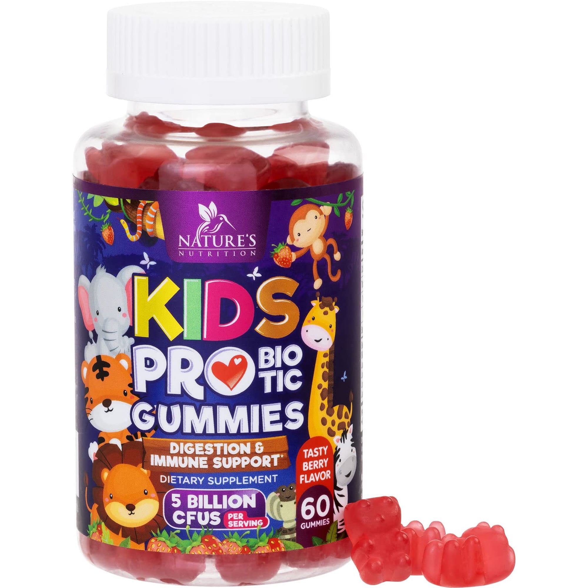 Kids Probiotic Gummies - Natural Immune Support & Digestive Health Supplement - Daily Chewable Probiotic for Children & Toddlers Ages 4+ - Vegan, Gluten & Dairy Free - Berry Flavored - 60 Gummies