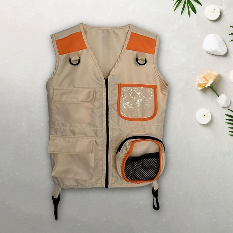 STARTIST Kids Explorer Vest Dress up Educational Role Play Outdoor Adventure Vest Cargo Vest for Toddlers Camping Children Boys Girls orange