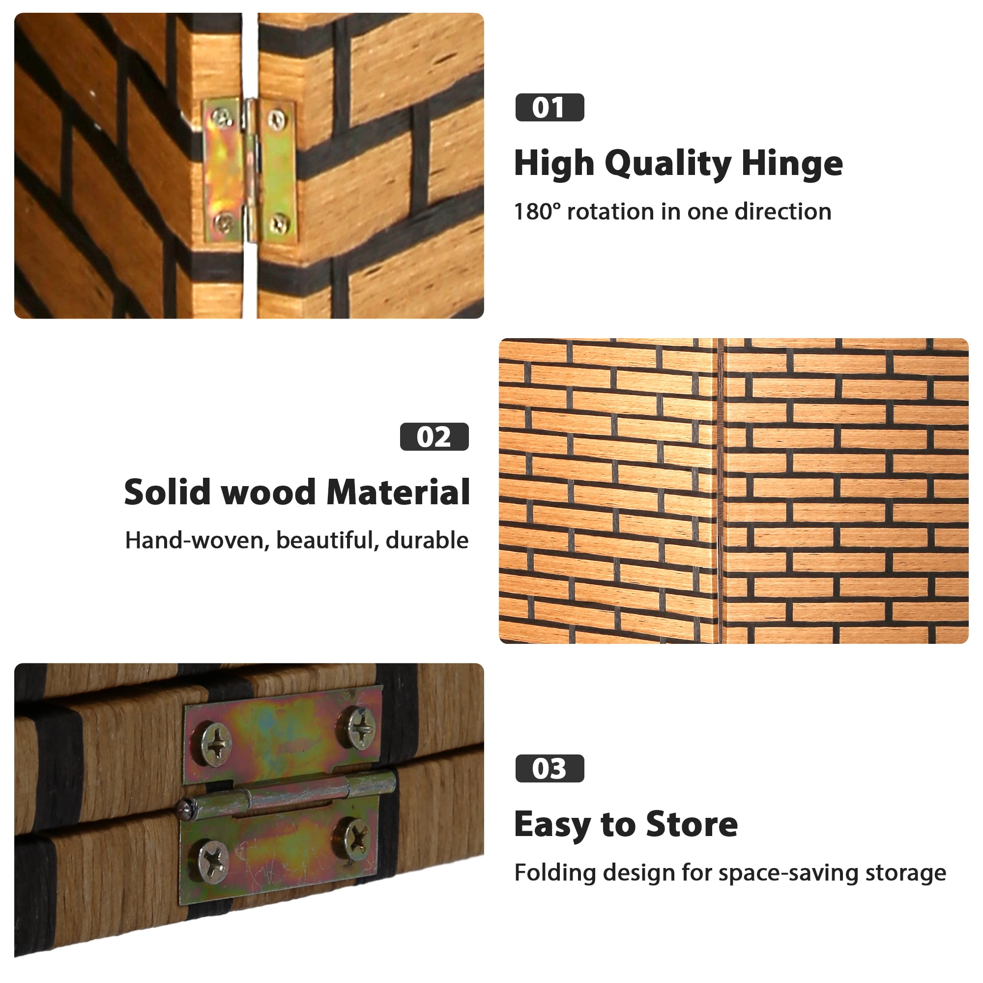 CL.HPAHKL 4 Panels Room Divider and Folding Privacy Screen, 6 ft Tall Wood Mesh Hand-Woven Design Wall Divider, Partition Room Dividers for Home Office Restaurant Bedroom