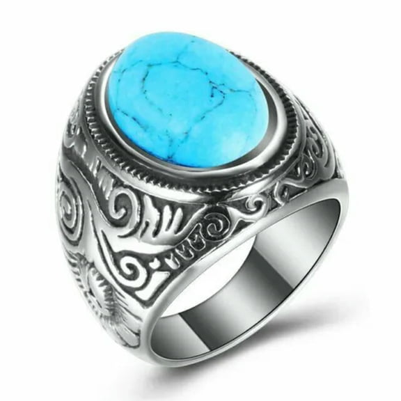 QQTDFG Mens Simulated Oval Turquoise Stone Ring Men Stainless Steel Size 7-15 Gift-9