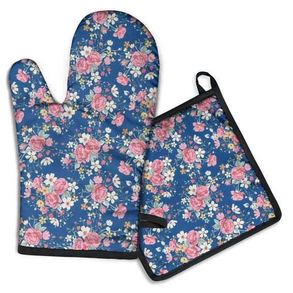 Pioneer Flower Kitchen Oven Mitt and Pot Holder Sets 2 Pcs for Baking, Cooking and Grilling, Heat Resistant Up To 392 °F