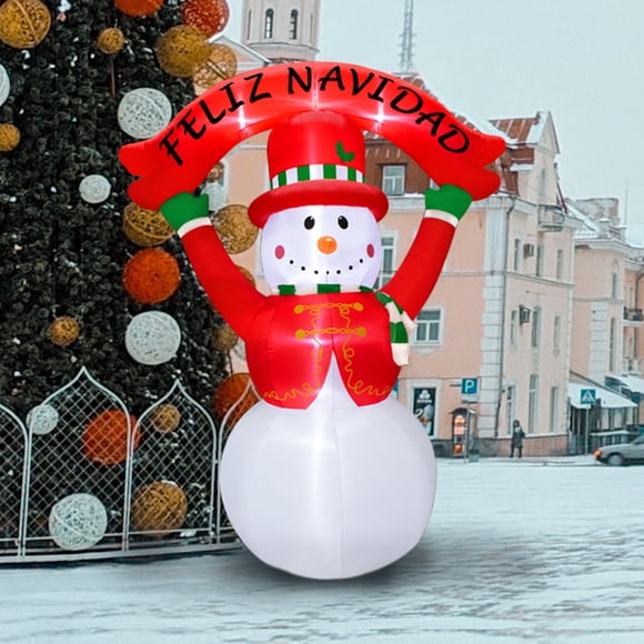 Muñeco Inflable Navideño Bola de Nieve con Letrero 3.50 m Importadora La Merced Poliéster PU Alta Resistencia Iluminación Led
