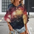 thumbnail image 3 of Starry Sky Constellation Galaxy Women's V-Neck Blouse With 3/4 Ruffled Bell Sleeves Casual Top Ladies Blouses, 3 of 7