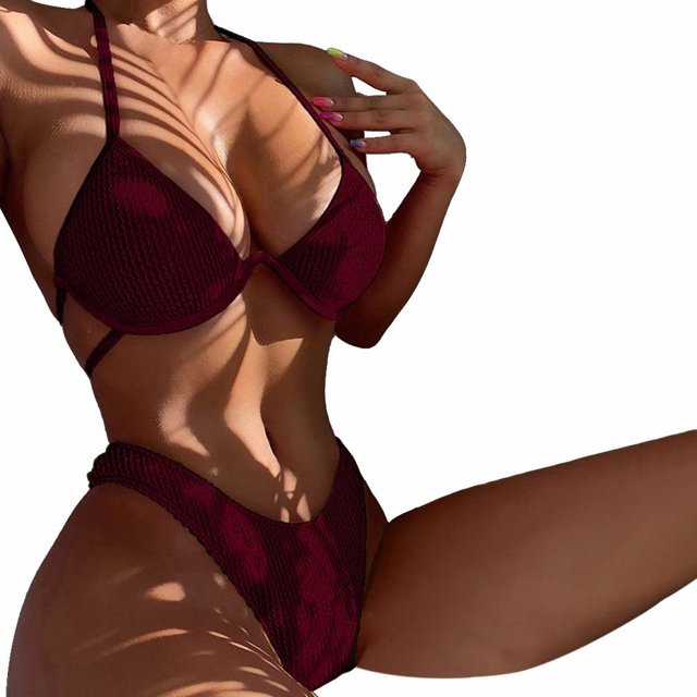 B91xZ Bathing Suits for Women 2 Piece Bikini Spaghetti Strap Swimsuits Solid Color Bathing Swimwear Triangle Bathing Suit,RD2 M