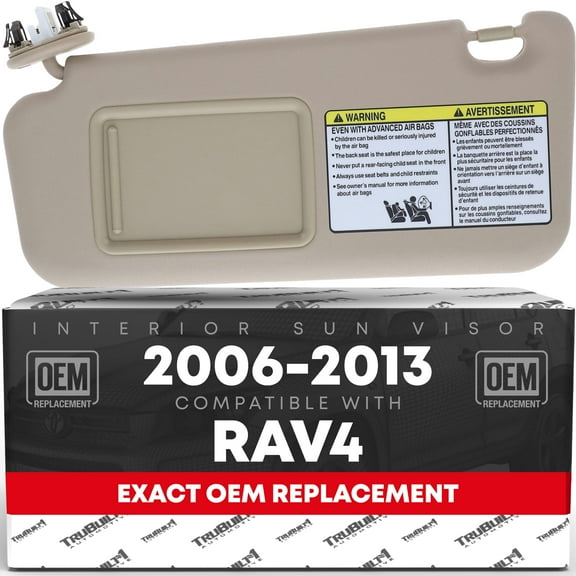 Sun Visor Replacement, Left Driver Side - Compatible with 2006-2013 Toyota RAV4 - Automotive Sun Protection Visor, Vehicle Interior Shade - Beige, with Mirror - OEM 74320-42502-E1, 74200