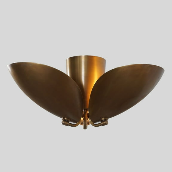 Three Light Brass Disk Shade Ceiling Flush Mount Pendant Light Fixture Mid Century Style Ceiling Chandelier Fixture