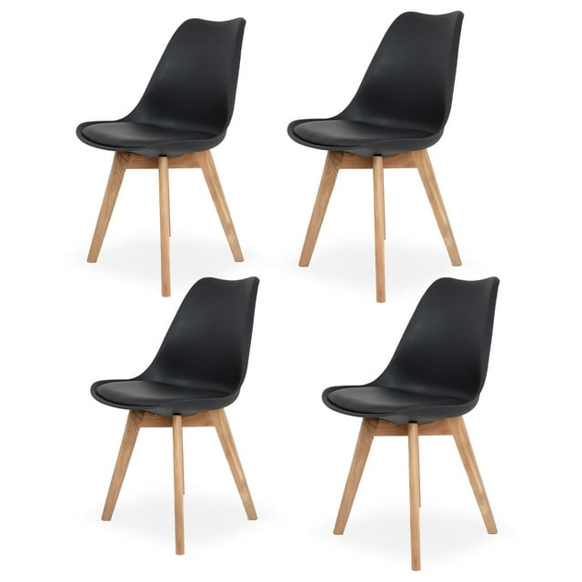 Sillas de Comedor Modernas con Asiento Acolchado de Diseño Minimalista Tipo Eames Pedestal - Sillas Ergonomicas Acojinadas con Estructura de Madera Ideales para Interior Set de 4 Piezas
