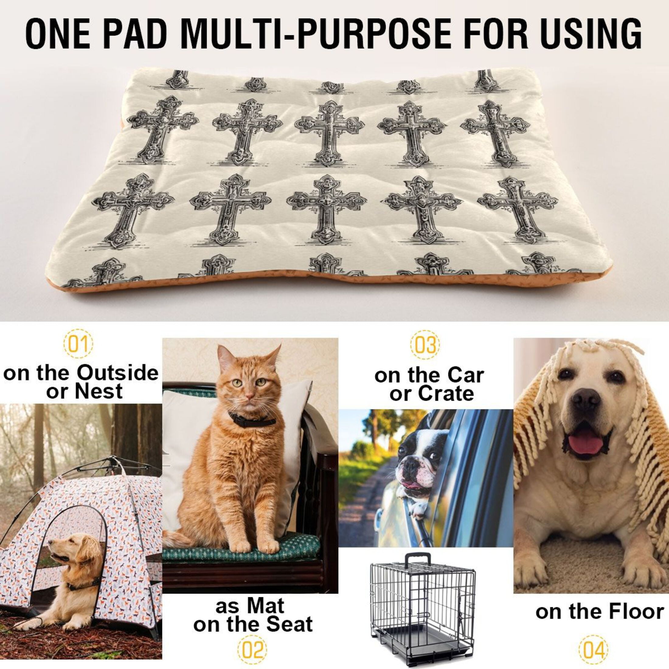 Cozy Mat Pet Bed Indoor Outdoor Warm Soft For Cat Dog Puppy(S/M) Vintage Crosses