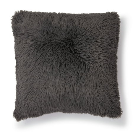 Mainstays High Pile Rabbit Decorative Pillow 17 x 17 Charcoal