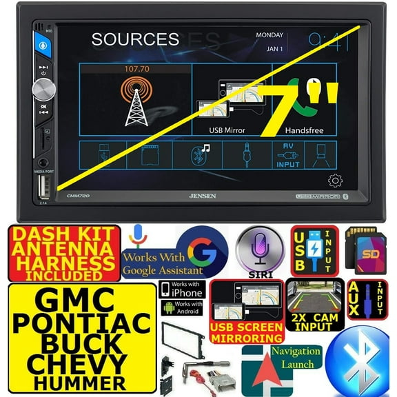 FITS GM-CAR-TRUCK-VAN-SUV AM/FM USB/BLUETOOTH TOUCHSCREEN CAR RADIO STEREO PKG.  INCLUDES VEHICLE SPECIFIC INSTALLATION HARDWARE INCLUDING DASH KIT, WIRE HARNESS, AND ANTENNA ADAPTER WHEN REQIR