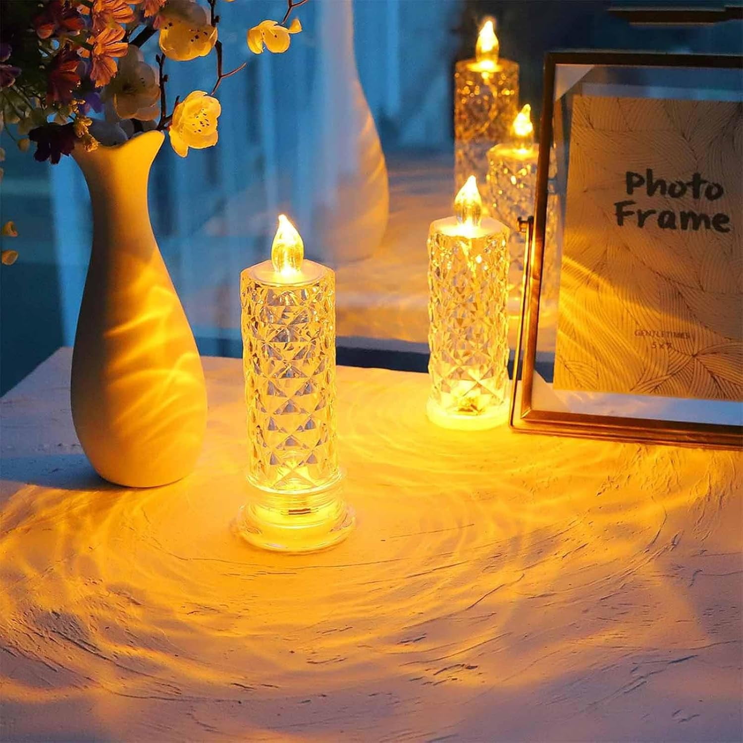 Led Crystal Candle Lights, 2/4/6pcs New Christmas Tree Led Candles, Rose Shadow Led Flameless Candles,Safe Flameless Design, Long Lasting for Valentines Christmas Decorations Home Decor