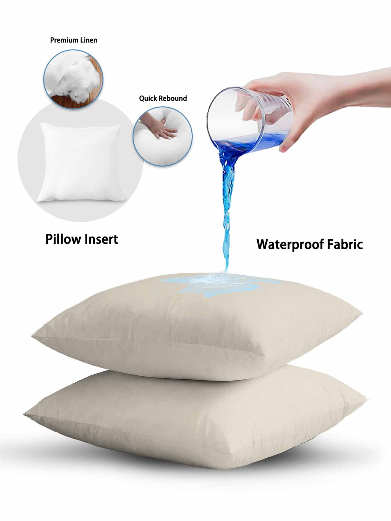 Waterproof Outdoor Throw Pillows with Inserts 16"x16" Set of 2, Ivory White Soft Decorative Pillowcases for Couch Bedroom, Modern Pure Ivory White Pillow Covers for Sofa Living Room
