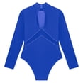 thumbnail image 6 of Eandarui Kids Girls Figure Ice Skating Bodysuit Long Sleeve Mesh Jumpsuit Rhinestones Mock Neck Blue 6, 6 of 7