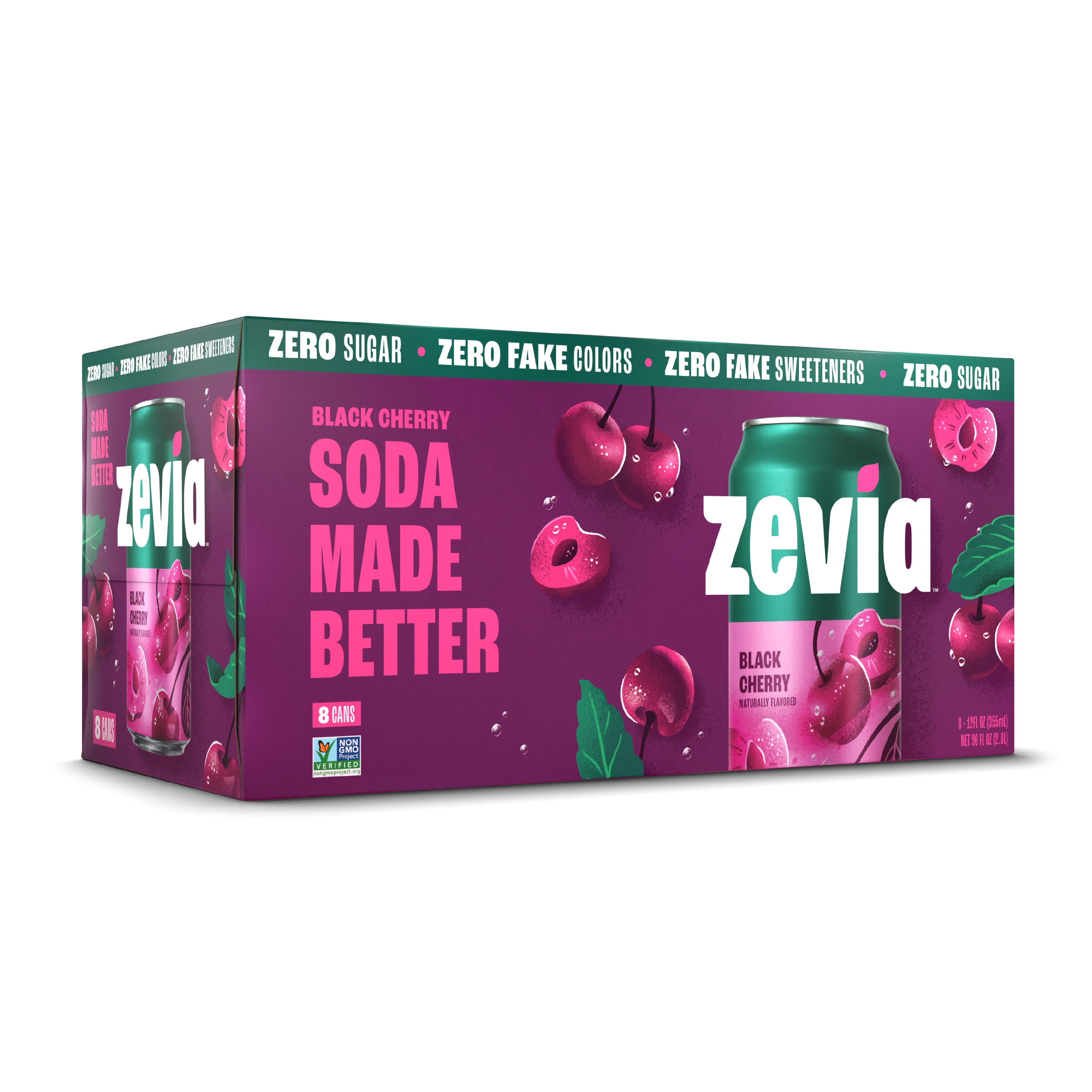 (3 pack) (3 pack) (3 pack) Zevia Zero Sugar, 0 Calorie Black Cherry Soda Pop, 12 fl oz, 8 Pack Cans