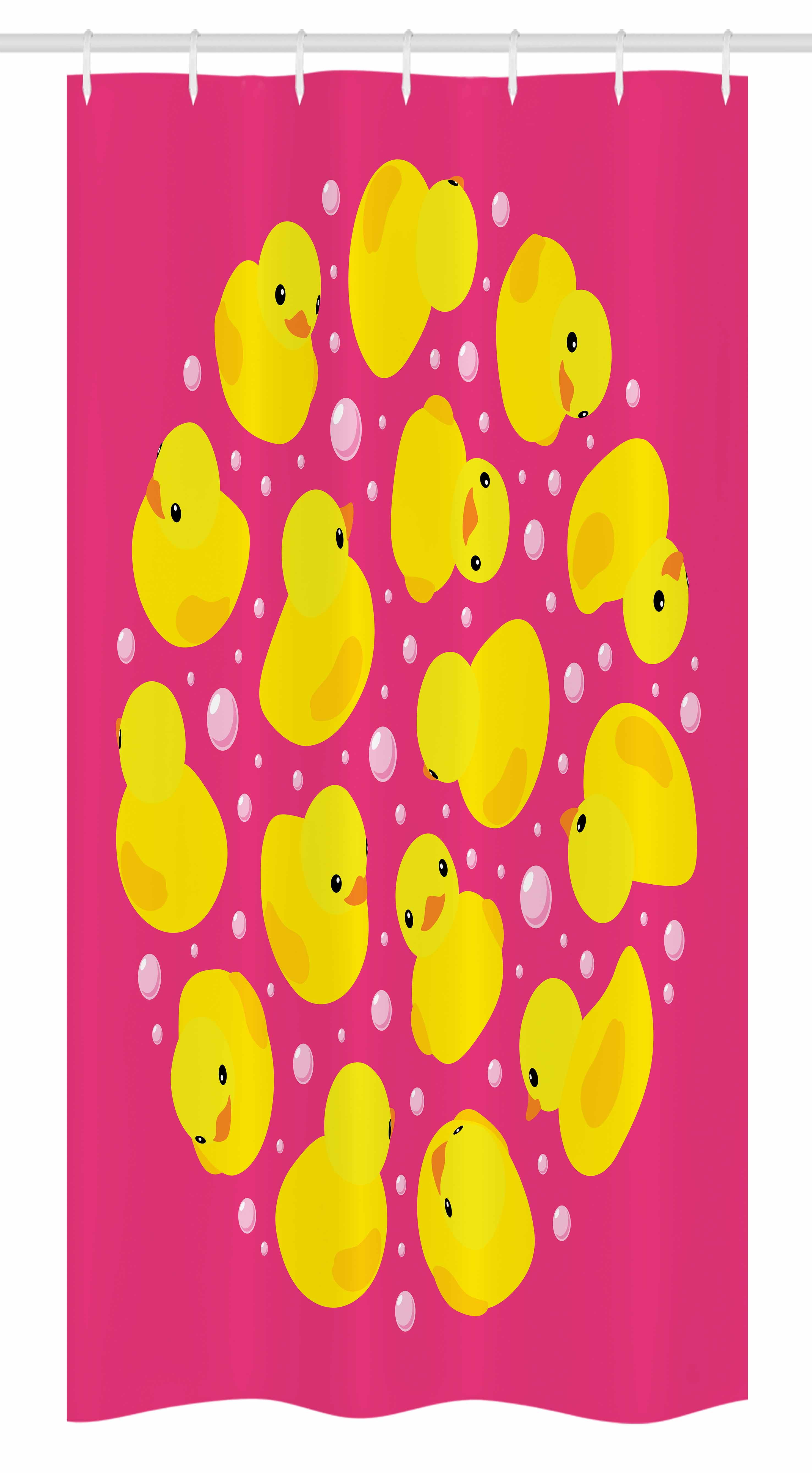 Rubber Duck Shower Curtain Bubbles Hot Pink Print for Bathroom