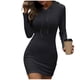 thumbnail image 1 of Gibobby Vestido de manga larga Vestido de color sólido para mujer Cuello redondo Vestido de manga larga con cordones Vestido de moda informal con capucha de punto delgado(Negro,M), 1 of 5