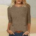 thumbnail image 3 of Jalioing 3/4 Sleeve Shirts Women's Crew Neck Basic Tops with Pocket Fashion Casual Solid Color T Shirts Outfits, 3 of 4
