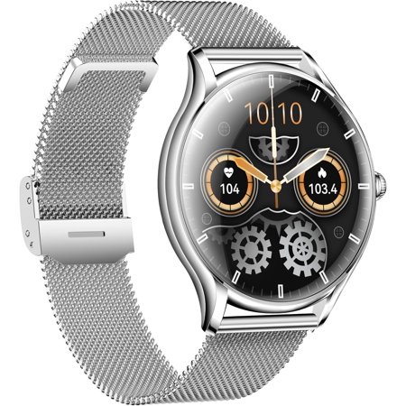 VL55 PRO Smart Watch Women 1.43” Health Fitness Sleep Monitoring Menstrual Cycle Tracking AMOLED Display Bluetooth Call IP67 Waterproof Long Battery Elegant Design Sports Modes Steel Straps (Silver)