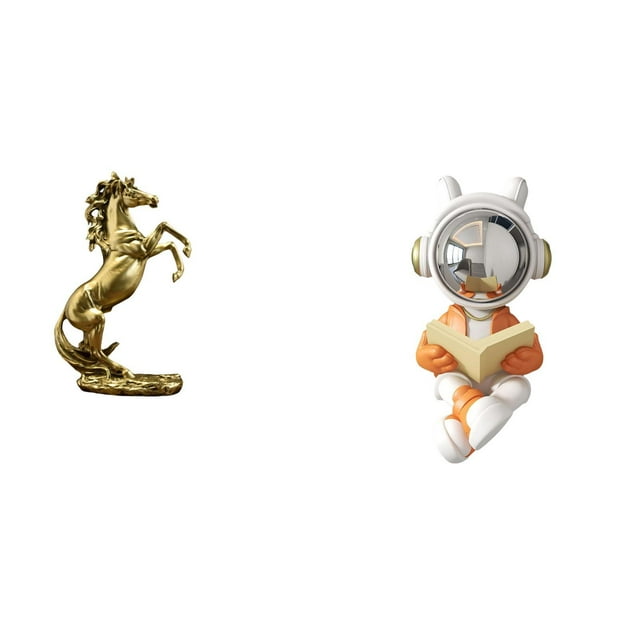 Estatua del caballo,Estatua de caballo de pie hecha a mano de resina de cafetería,Estatua del astronauta,Figura decorativa espacial de estatua de astronauta,Escultura de figura de escritorio