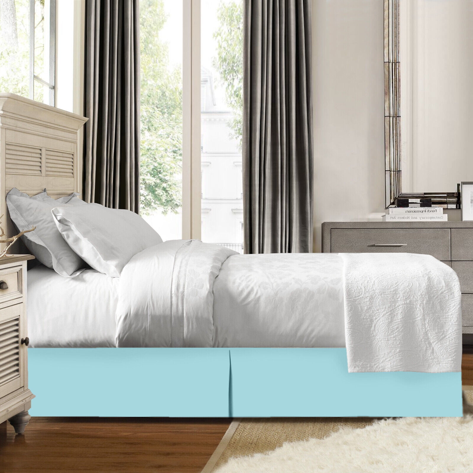 Luxury Dust Ruffle Double Brushed Microfiber Pleated Bed Skirt 14" Tailored Drop